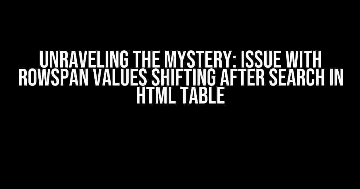 Unraveling the Mystery: Issue with Rowspan Values Shifting After Search in HTML Table